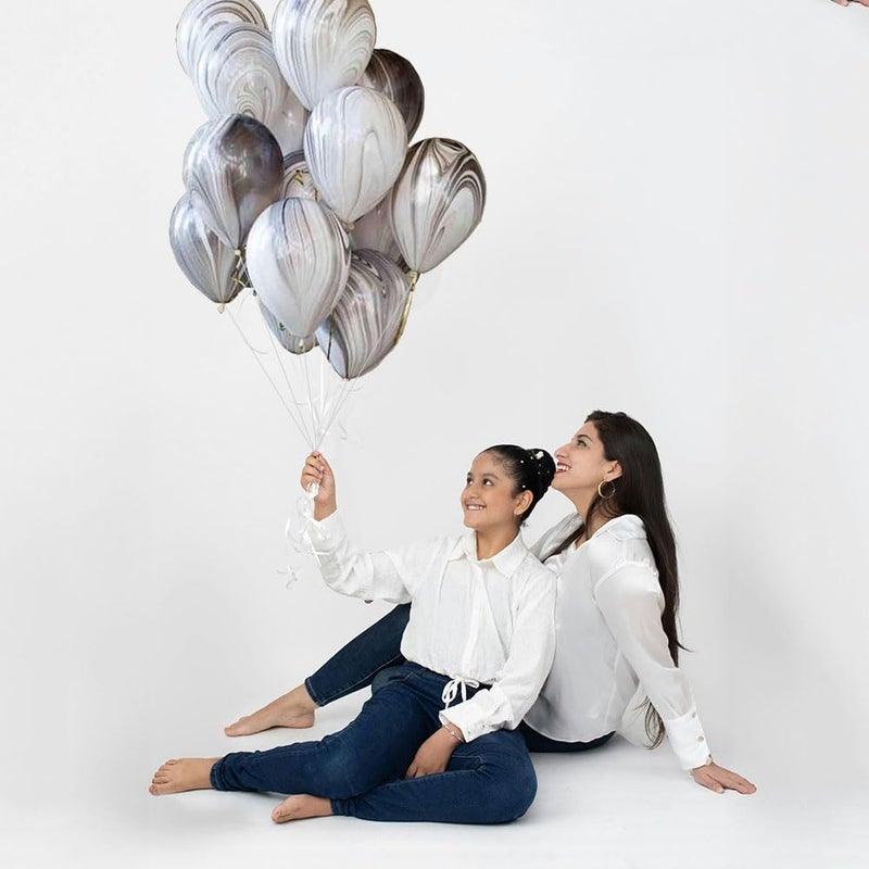 AnnoDeel 50pcs 12inch Marble Latex Balloons, Black White Grey Rainbow Marble Balloons for Wedding Baby Birthday Party Balloon Decorations - Image 4